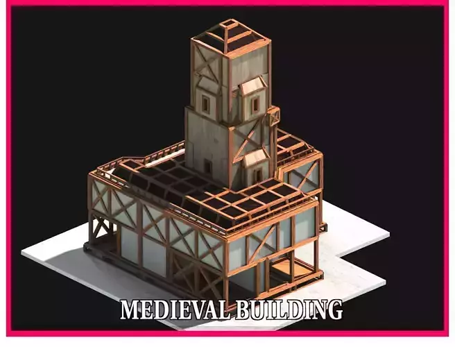 Medieval Low Poly Building  Castle Wooden Village Stone House 17 Low-poly 3D model