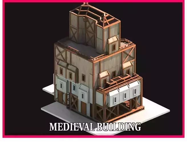 Medieval Low Poly Building  Castle Wooden Village Stone House 16 Low-poly 3D model