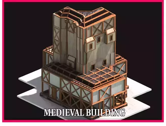 Medieval Low Poly Building  Castle Wooden Village Stone House 15 Low-poly 3D model