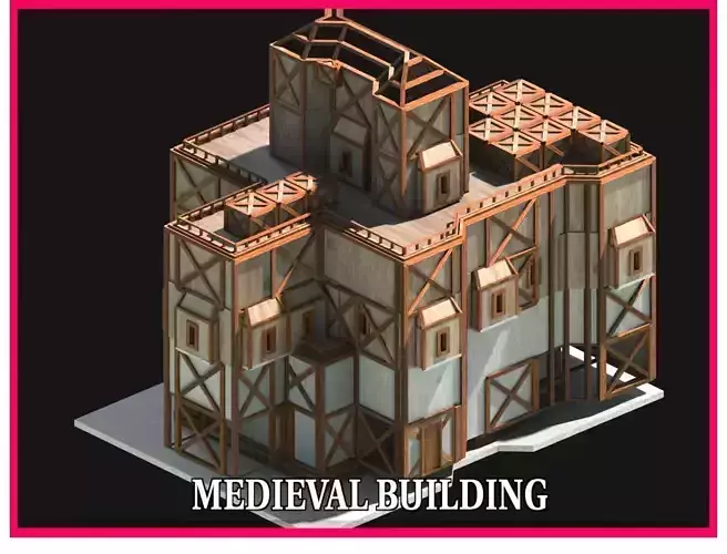 Medieval Low Poly Building  Castle Wooden Village Stone House 14 Low-poly 3D model