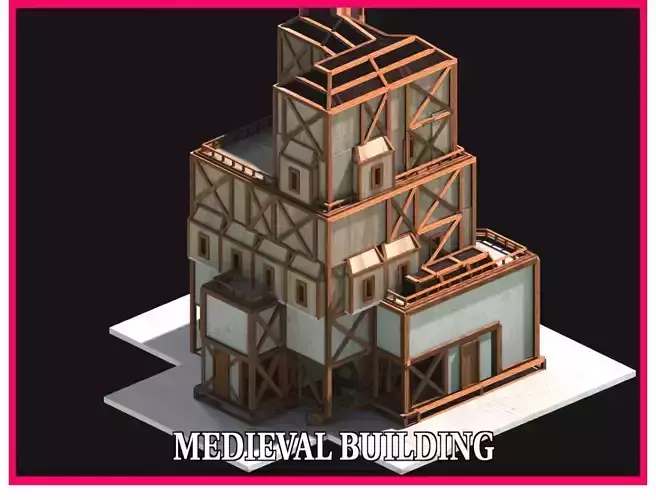 Medieval Low Poly Building  Castle Wooden Village Stone House 12 Low-poly 3D model