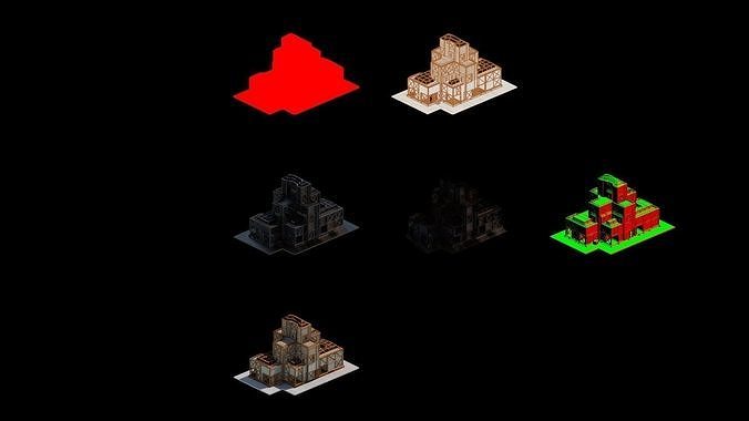 Medieval Low Poly Building  Castle Wooden Village Stone House 11 Low-poly 3D model 7