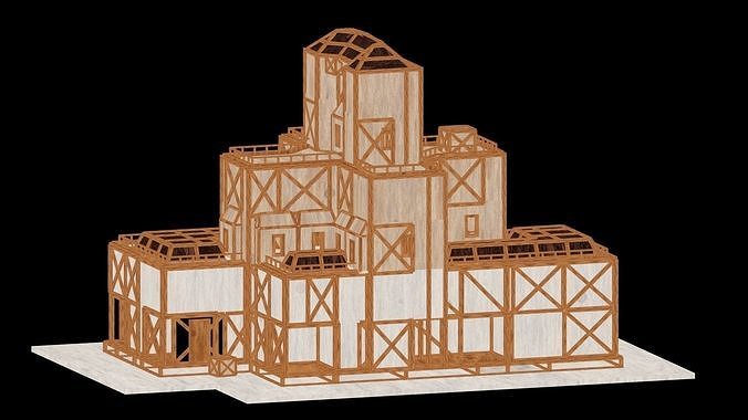 Medieval Low Poly Building  Castle Wooden Village Stone House 11 Low-poly 3D model 5