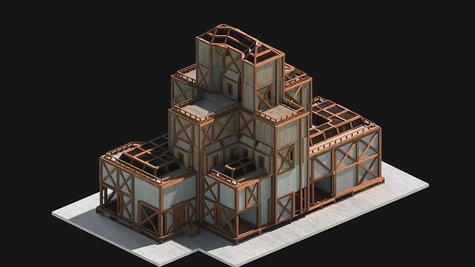 Medieval Low Poly Building  Castle Wooden Village Stone House 11 Low-poly 3D model 6