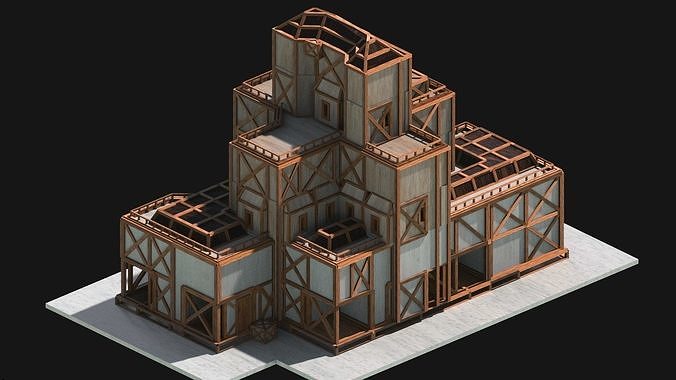 Medieval Low Poly Building  Castle Wooden Village Stone House 11 Low-poly 3D model 2