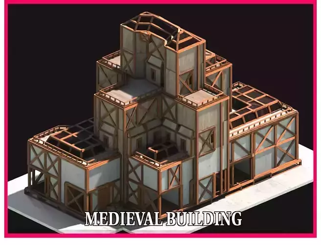 Medieval Low Poly Building  Castle Wooden Village Stone House 11 Low-poly 3D model