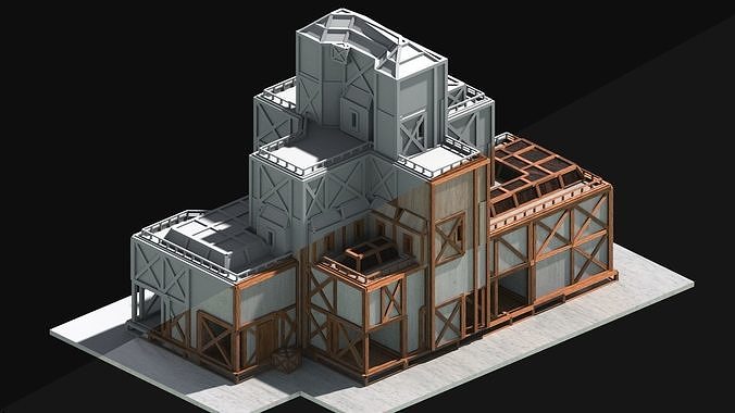 Medieval Low Poly Building  Castle Wooden Village Stone House 11 Low-poly 3D model 4