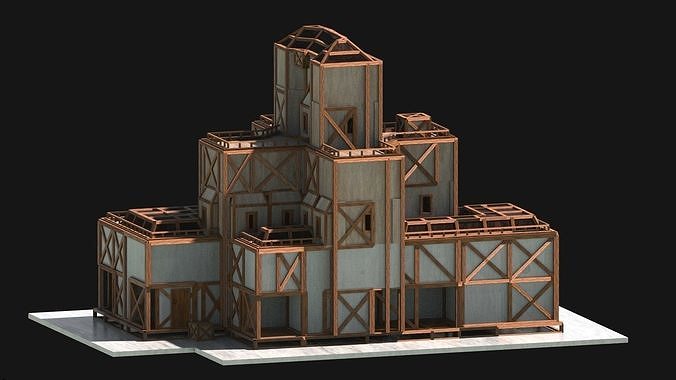 Medieval Low Poly Building  Castle Wooden Village Stone House 11 Low-poly 3D model 3