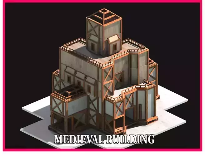 Medieval Low Poly Building  Castle Wooden Village Stone House 08 Low-poly 3D model