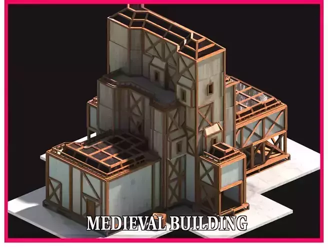Medieval Low Poly Building  Castle Wooden Village Stone House 07 Low-poly 3D model