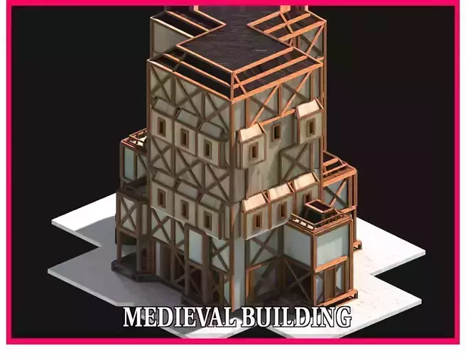 Medieval Low Poly Building  Castle Wooden Village Stone House 06 Low-poly 3D model