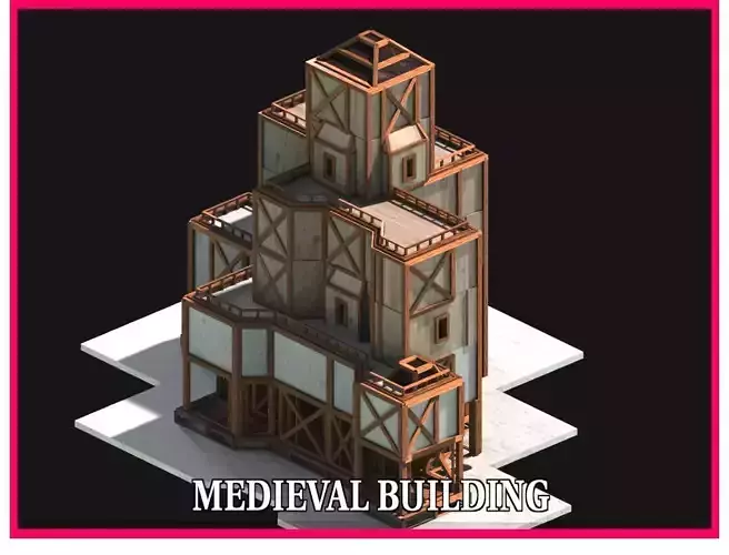 Medieval Low Poly Building  Castle Wooden Village Stone House 05 Low-poly 3D model