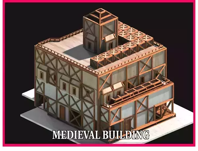 Medieval Low Poly Building  Castle Wooden Village Stone House 03 Low-poly 3D model