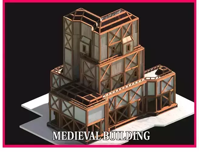 Medieval Low Poly Building  Castle Wooden Village Stone House 02 Low-poly 3D model