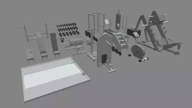 Low Poly Gym set of equipment Low-poly 3D model