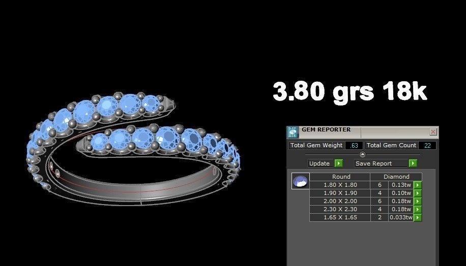 Spiral Diamond Ring 3D print model_4