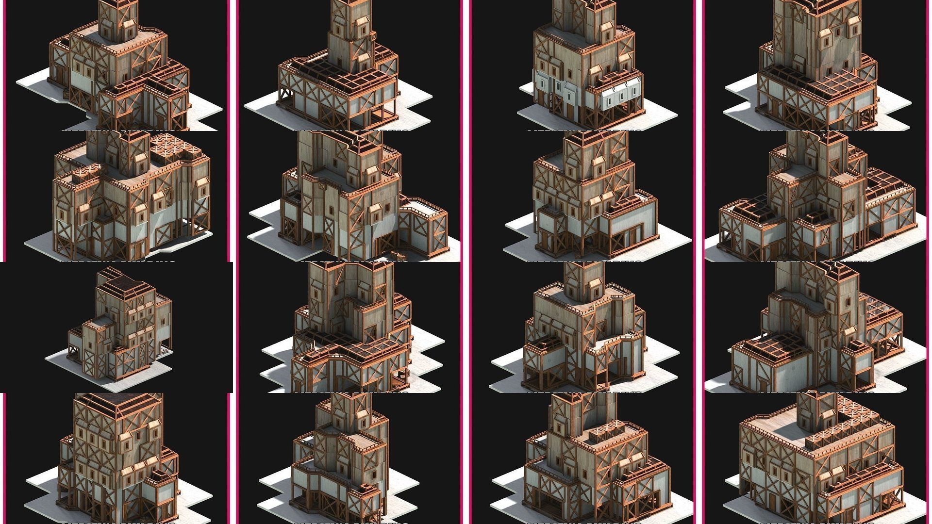 50 Medieval Building Castle Town House Pack Bundle Kitbash 3D Model Collection_9