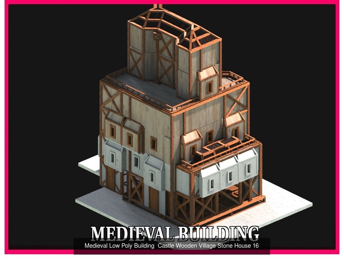 50 Medieval Building Castle Town House Pack Bundle Kitbash 3D Model Collection_35