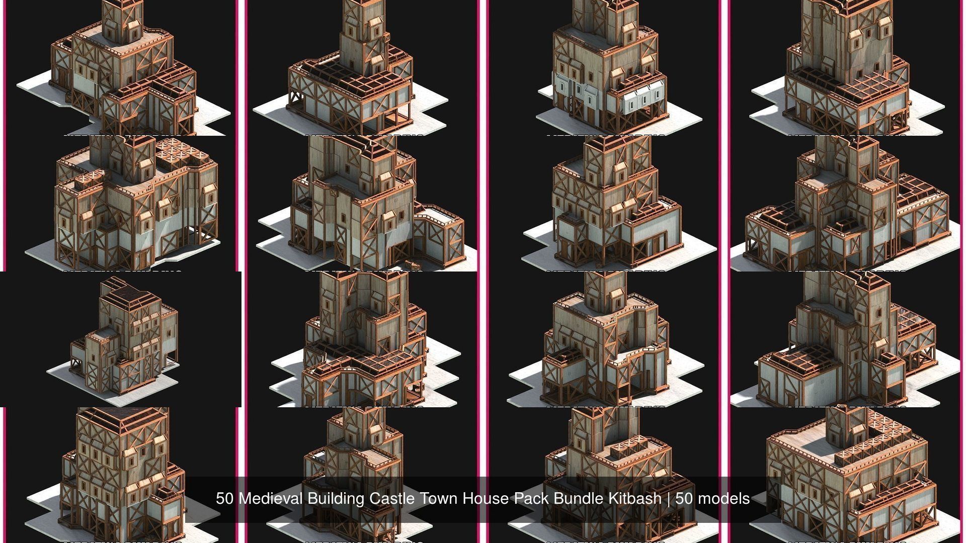 50 Medieval Building Castle Town House Pack Bundle Kitbash 3D Model Collection_8