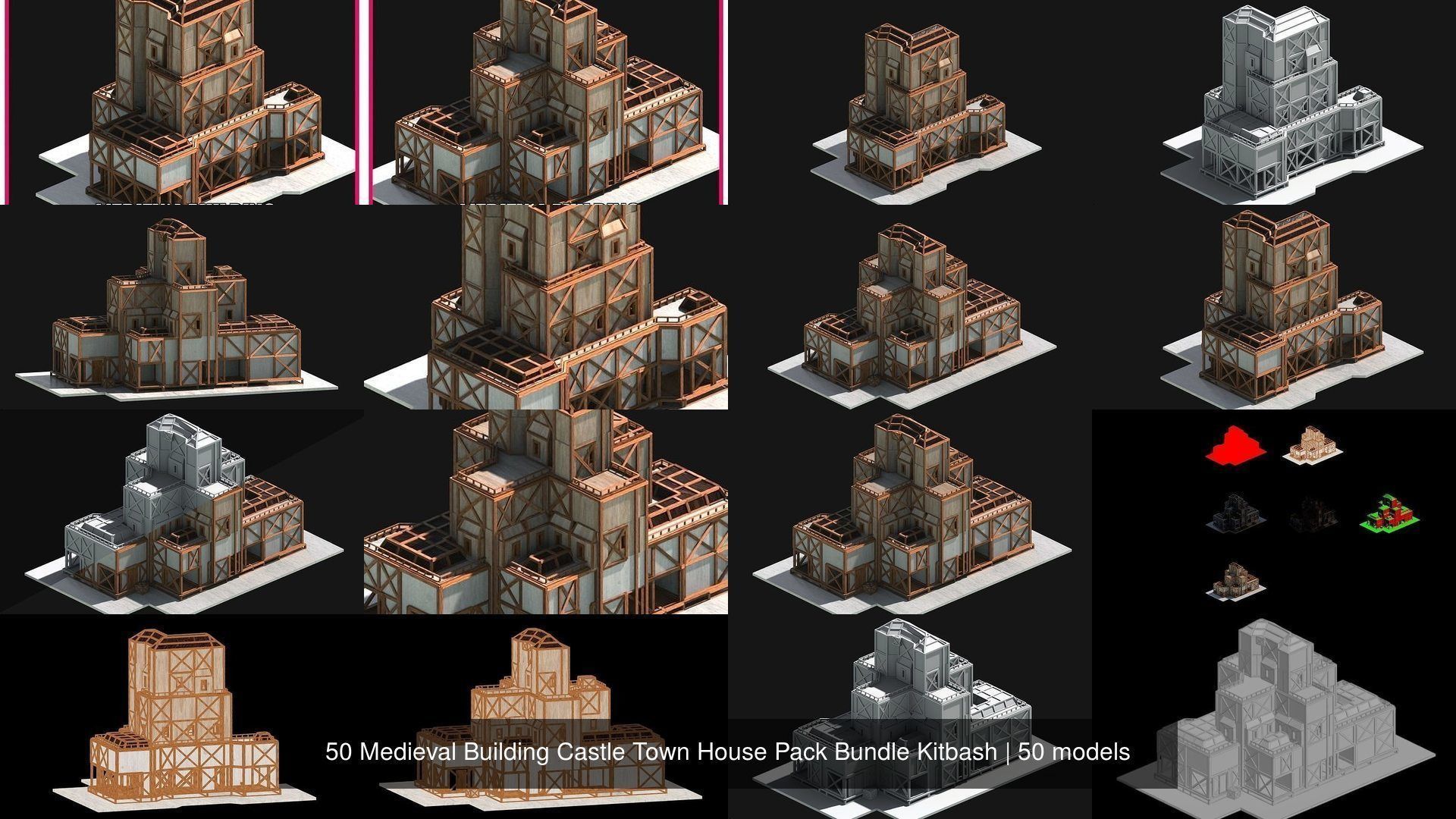 50 Medieval Building Castle Town House Pack Bundle Kitbash 3D Model Collection_7
