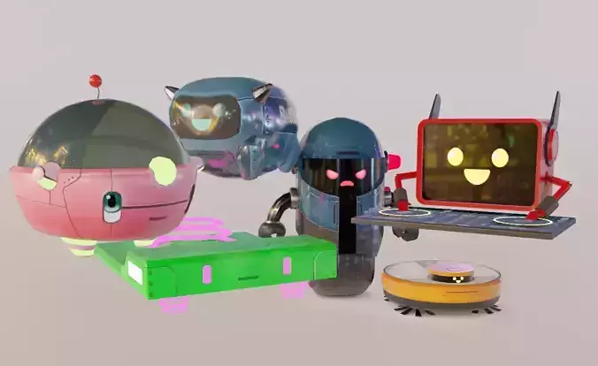 Low-poly robots toy robot wearing helmet Low-poly 3D model