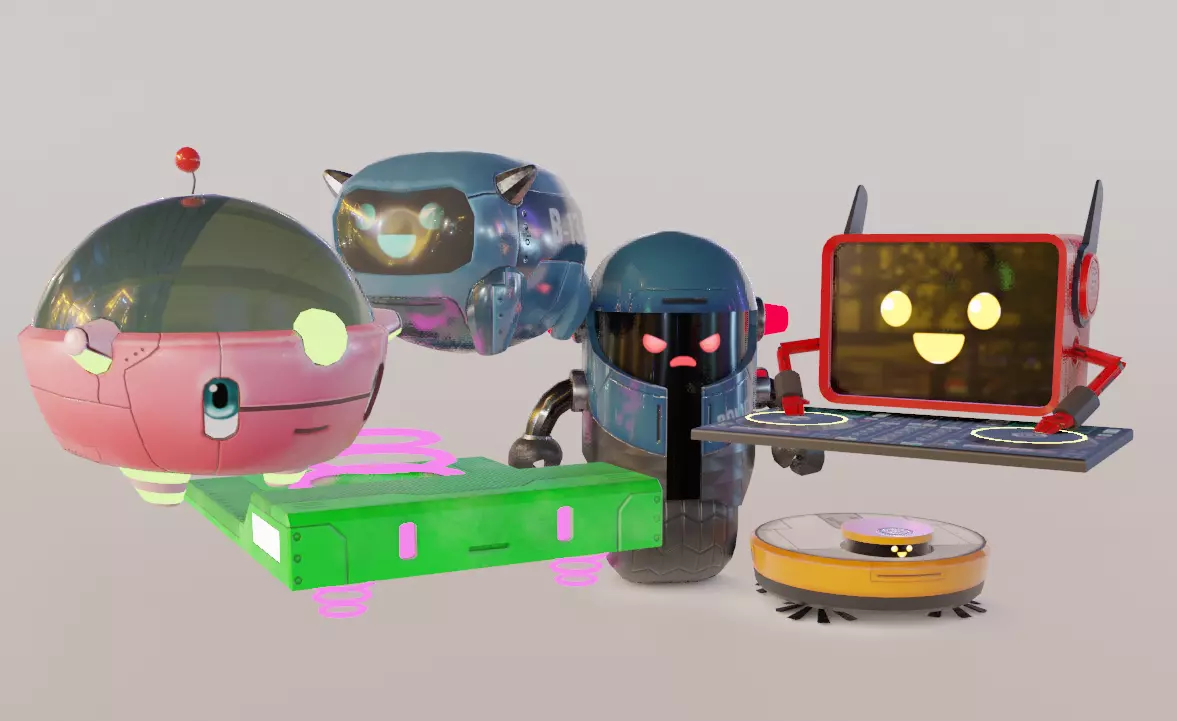 Low-poly robots toy robot wearing helmet Low-poly 3D model_0