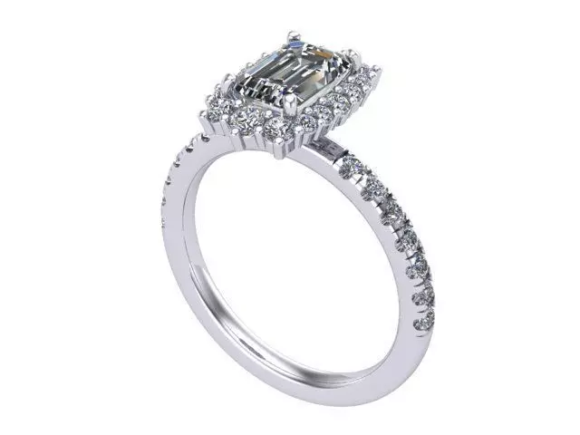 Emerald Cushion Diamond Ring 3D print model_0