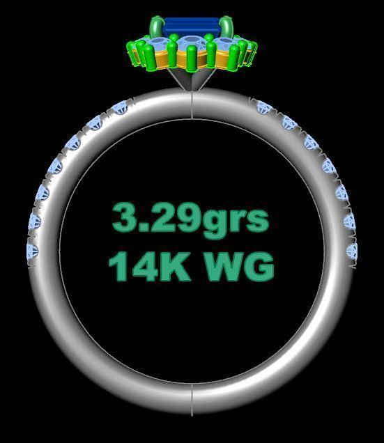 Emerald Cushion Diamond Ring 3D print model_4