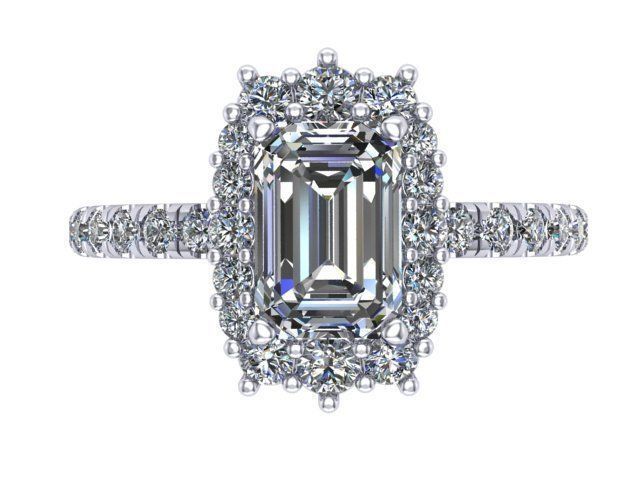 Emerald Cushion Diamond Ring 3D print model_1