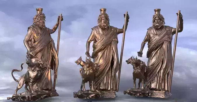 Greek God Statue with 3 headed Dog  3D model
