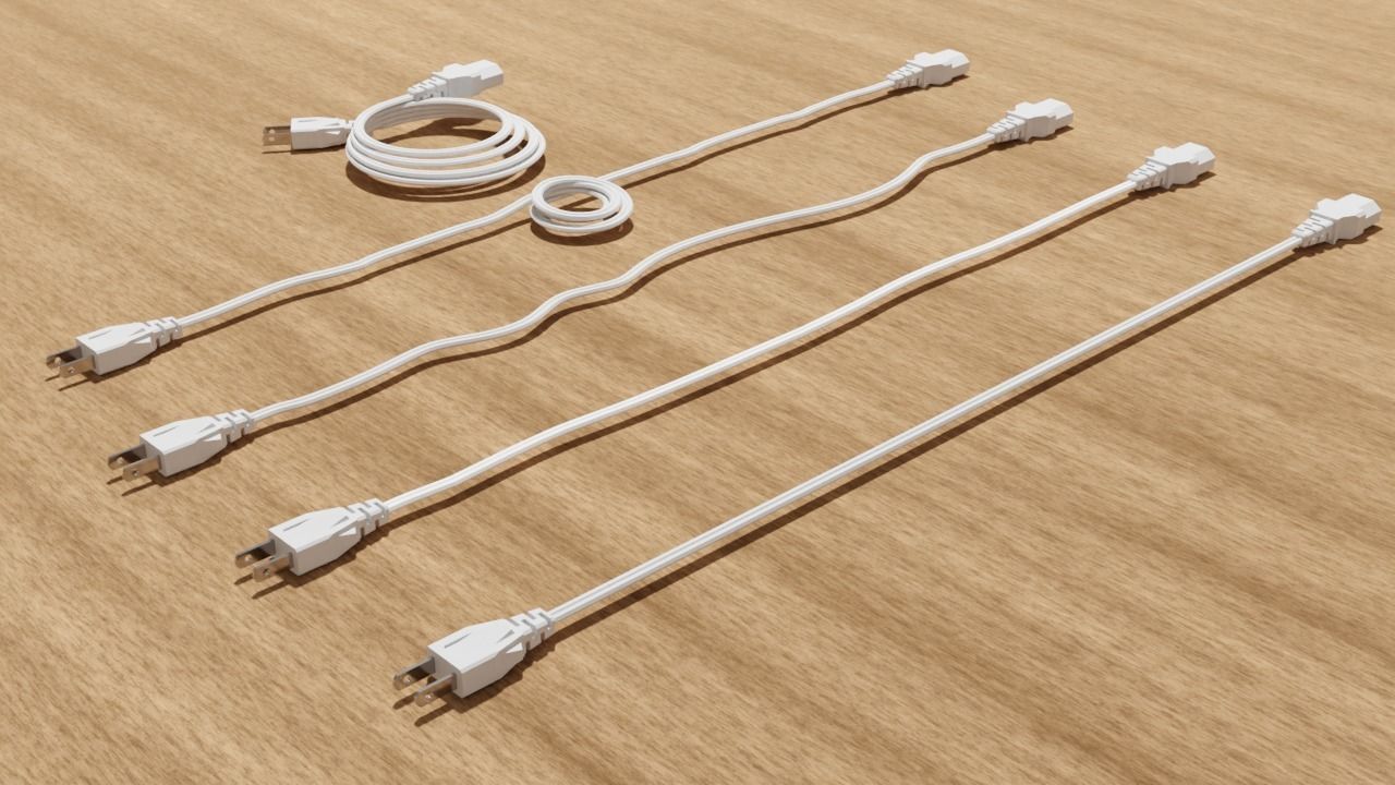 Flexible Power Cables and Plugs Set 3D model_2
