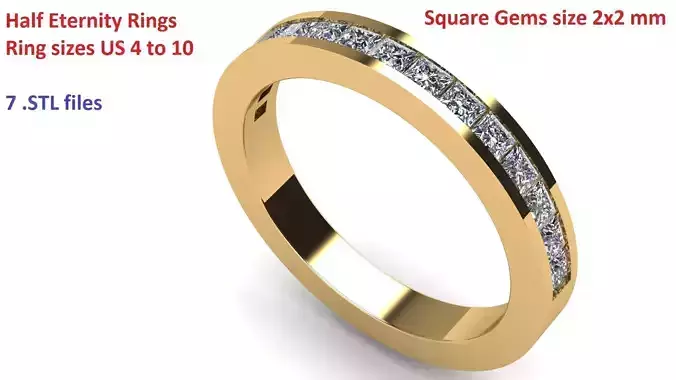 Half Eternity Rings Square Diamonds 2 mm
