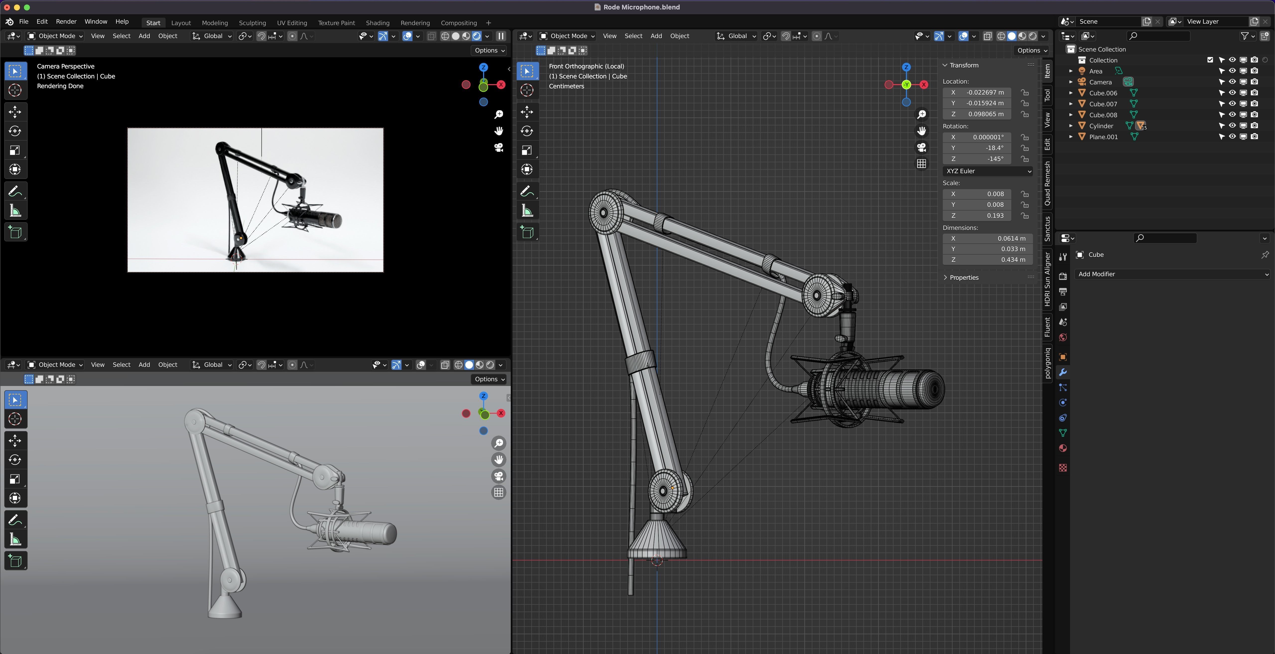 RODE Procaster Microphone with PSA1 Studio Boom Arm 3D model_6