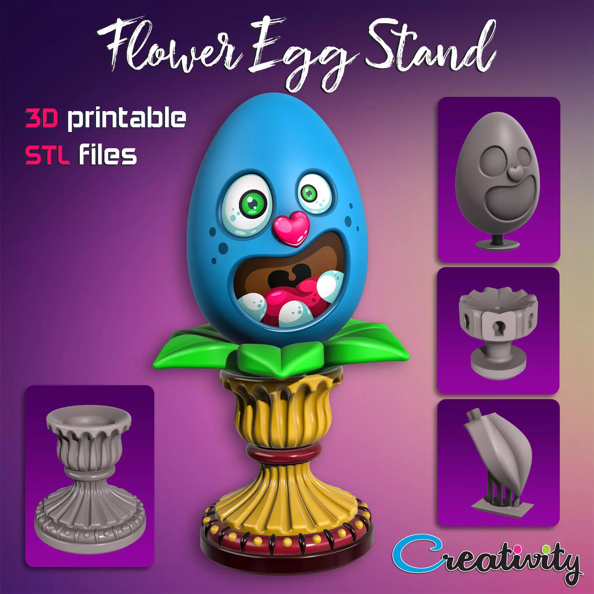 Flower Egg Stand 3D print model