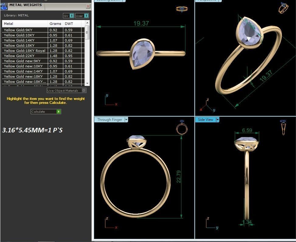 Solitaire Pear Stone Ring 3DM STL OBJ FBX Render Details 3D print model_7