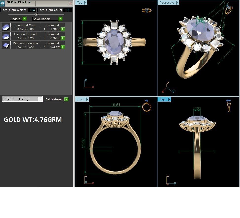 Solitaire Wedding Engagement Oval Ring 3D print model_5