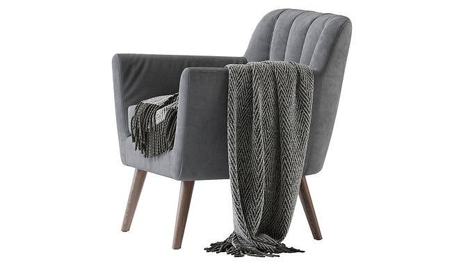Madelyn Mid Century Modern Fabric Club Chair 3D model 3