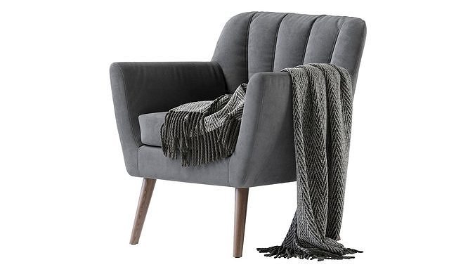 Madelyn Mid Century Modern Fabric Club Chair 3D model 2