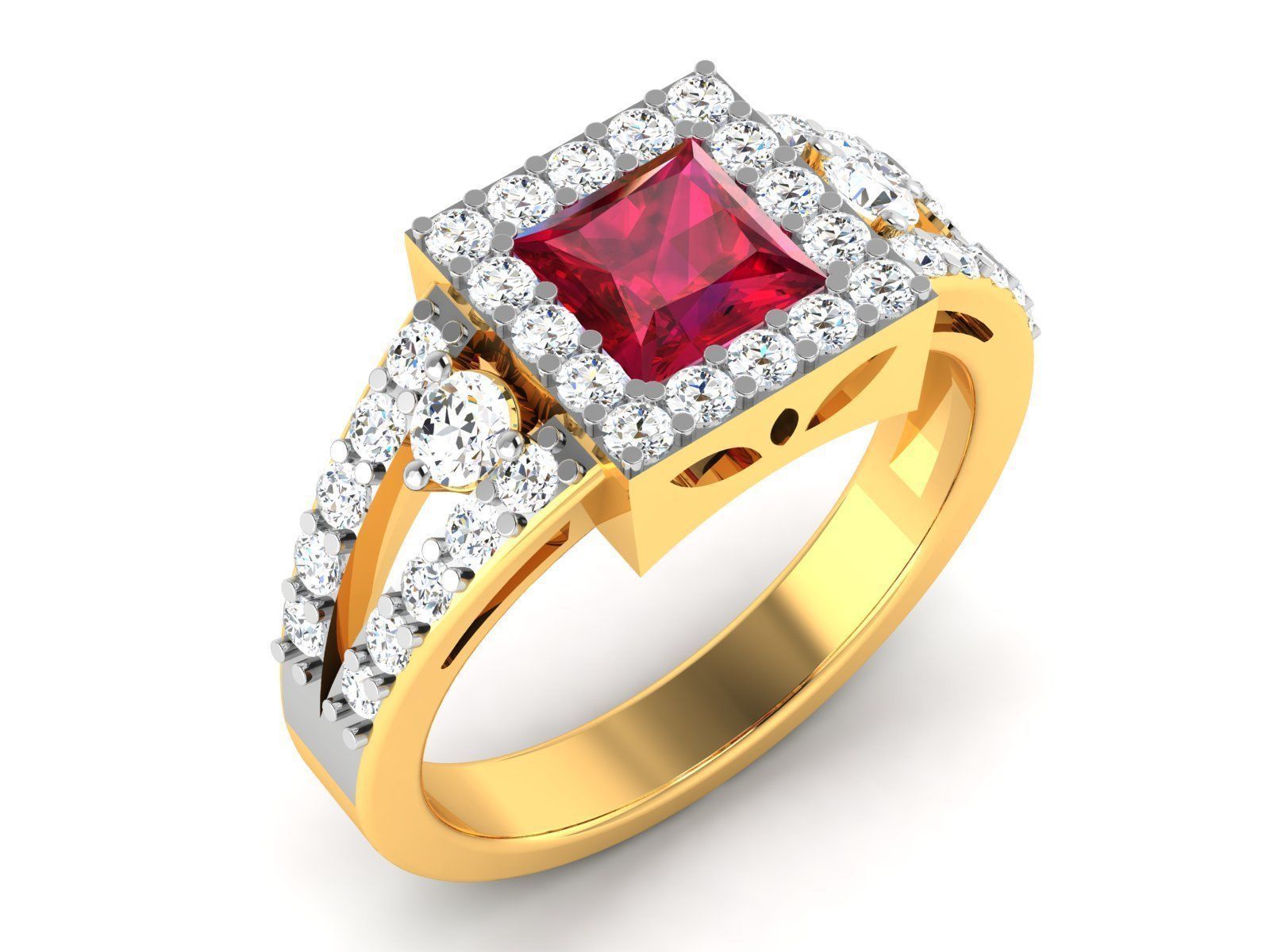 Solitaire Engagement Wedding Princess Ring 3D print model_1