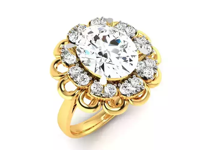 Solitaire Engagement Wedding Oval Stone Ring 3D print model