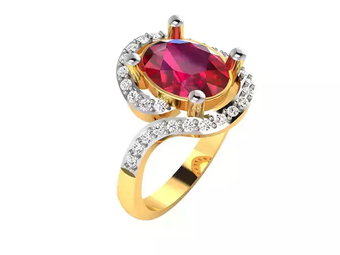 Solitaire Engagement Wedding Oval Stone Ring 3D print model