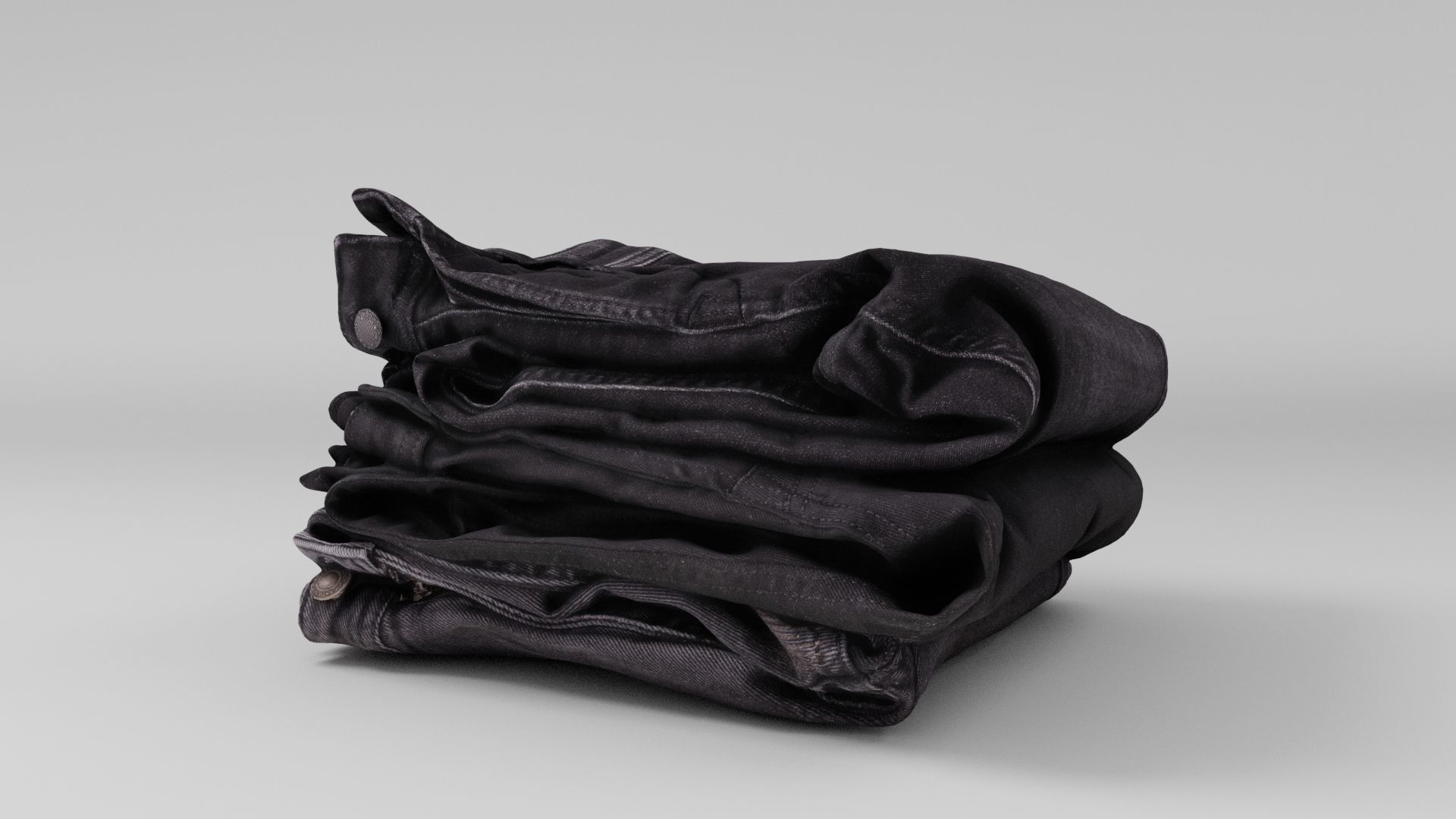 Pile or stock of folded black jeans pants for wardrobe 3D model_4