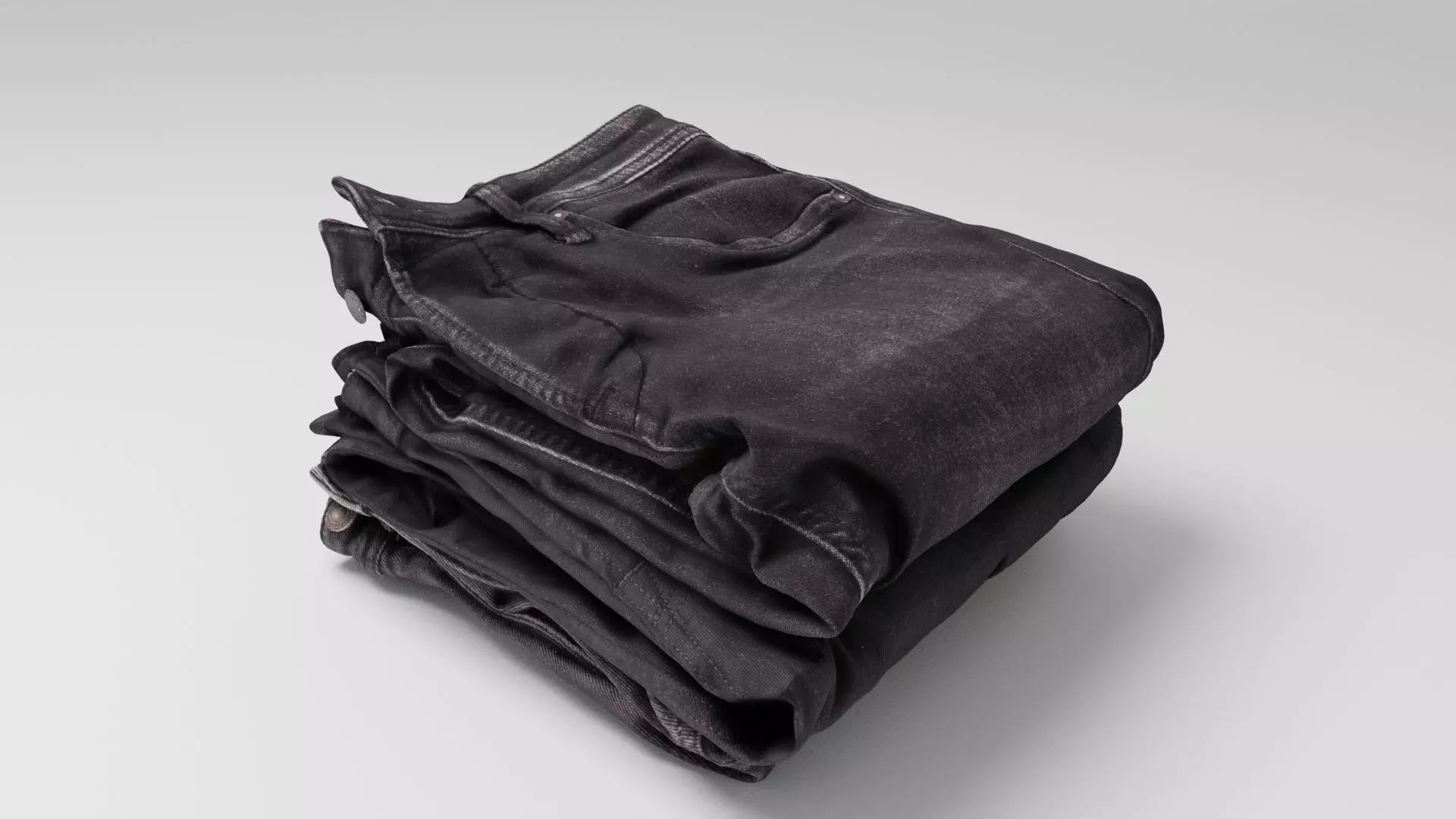 Pile or stock of folded black jeans pants for wardrobe 3D model_0