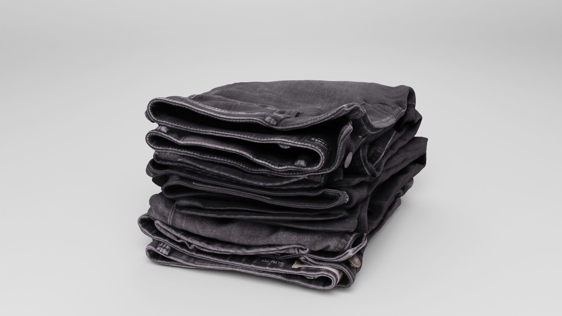 Pile or stock of folded black jeans pants for wardrobe 3D model_3