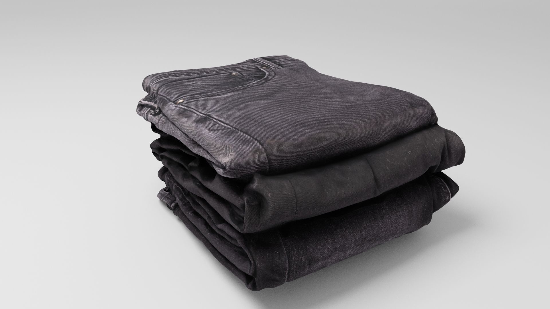 Pile or stock of folded black jeans pants for wardrobe 3D model_8