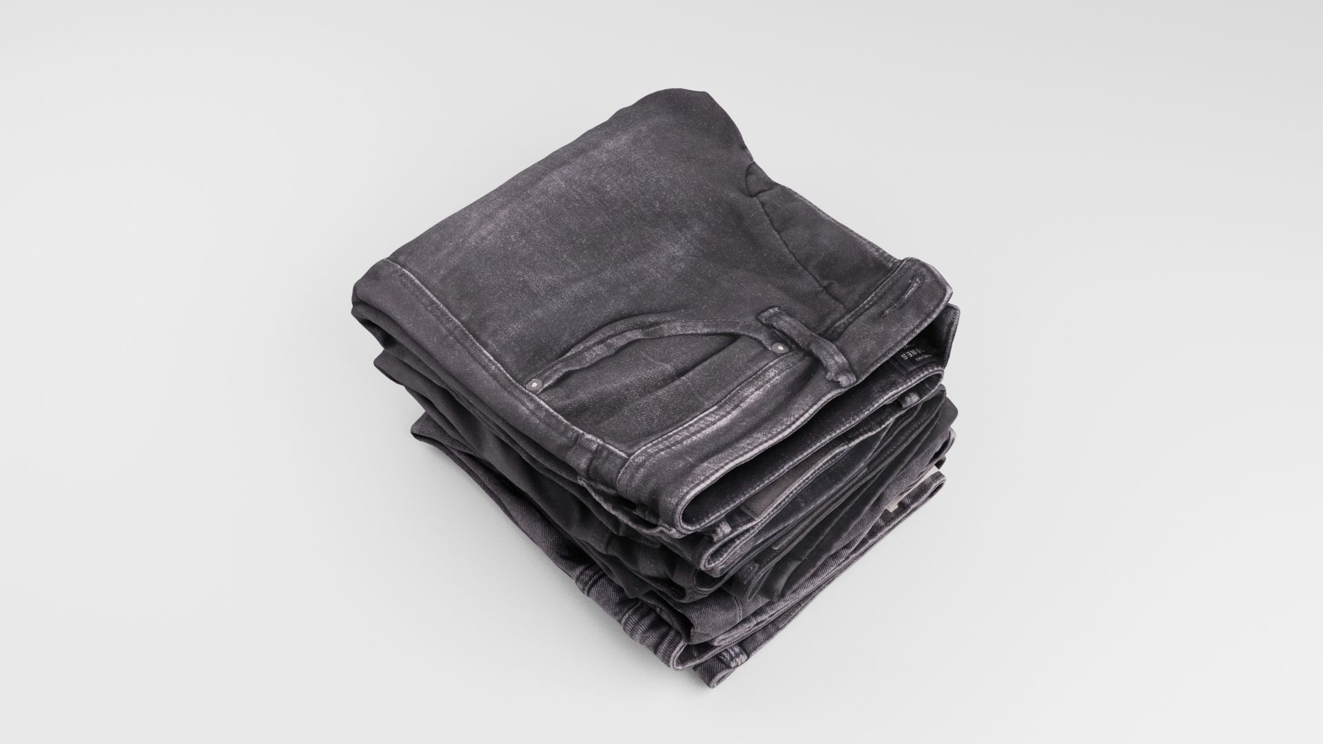 Pile or stock of folded black jeans pants for wardrobe 3D model_2