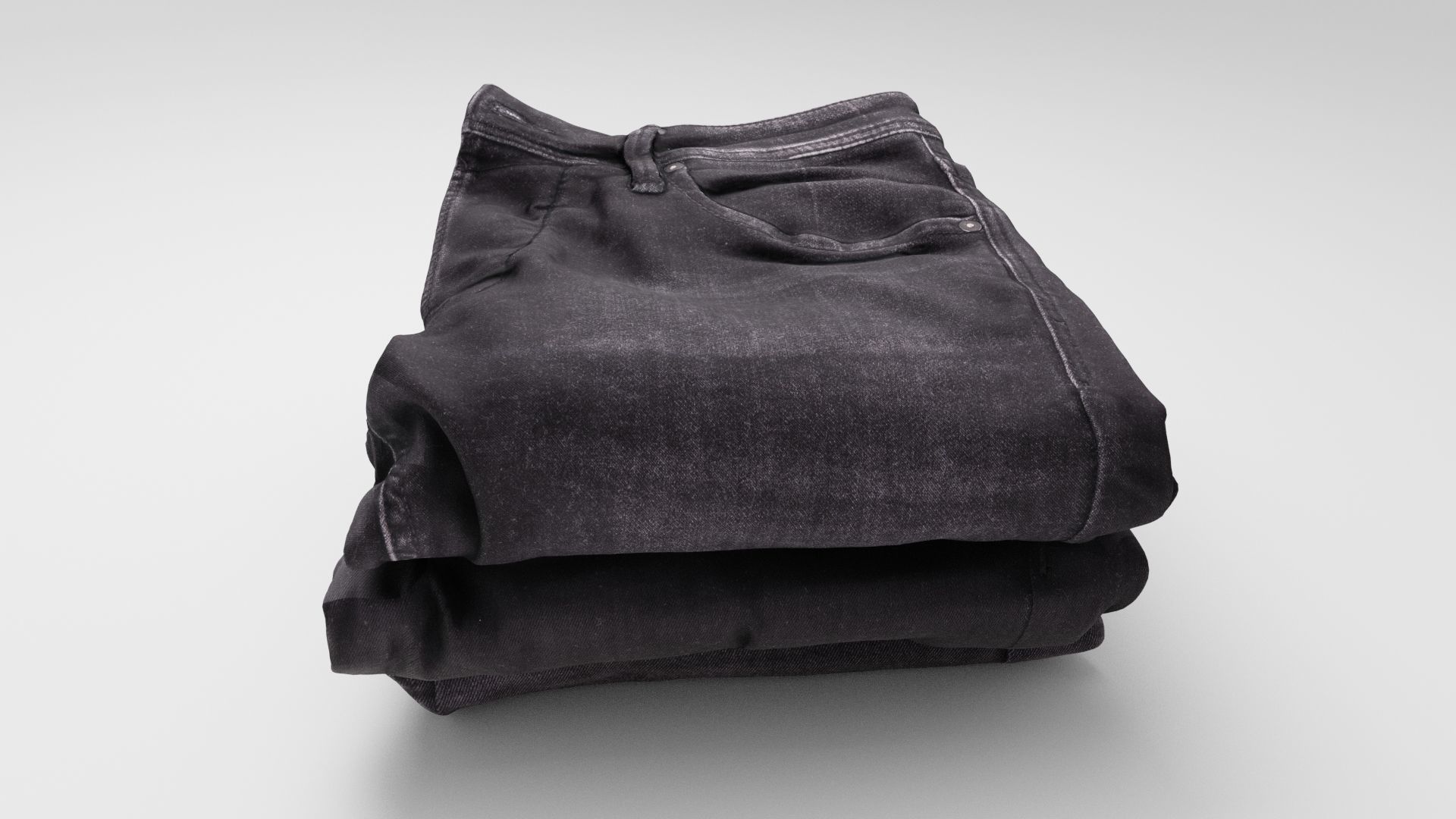 Pile or stock of folded black jeans pants for wardrobe 3D model_1