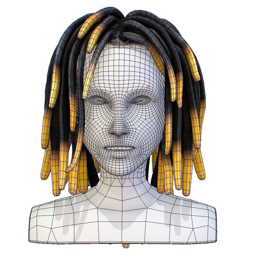 Hairstyle Dreadlocks Black yellow Low-poly 3D model_6