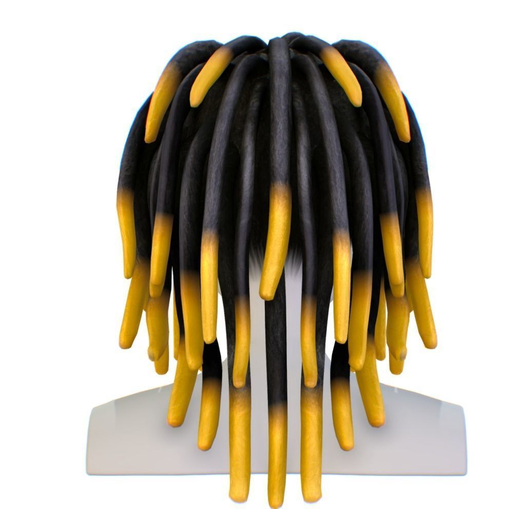 Hairstyle Dreadlocks Black yellow Low-poly 3D model_1