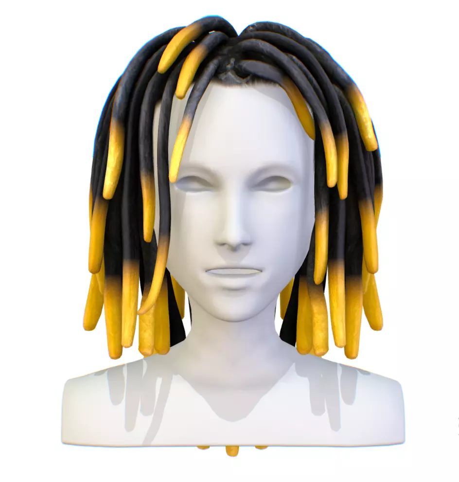 Hairstyle Dreadlocks Black yellow Low-poly 3D model_0